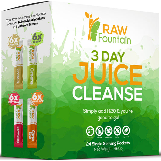 3 Day Juice Cleanse Detox | 24 Powder Packets | 4 Tasty Flavors w/ Protein